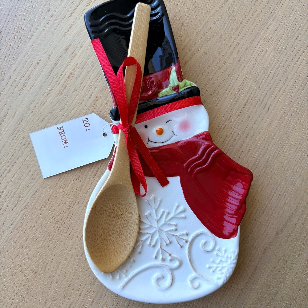 Ceramic Snowman spoon rest with spoon